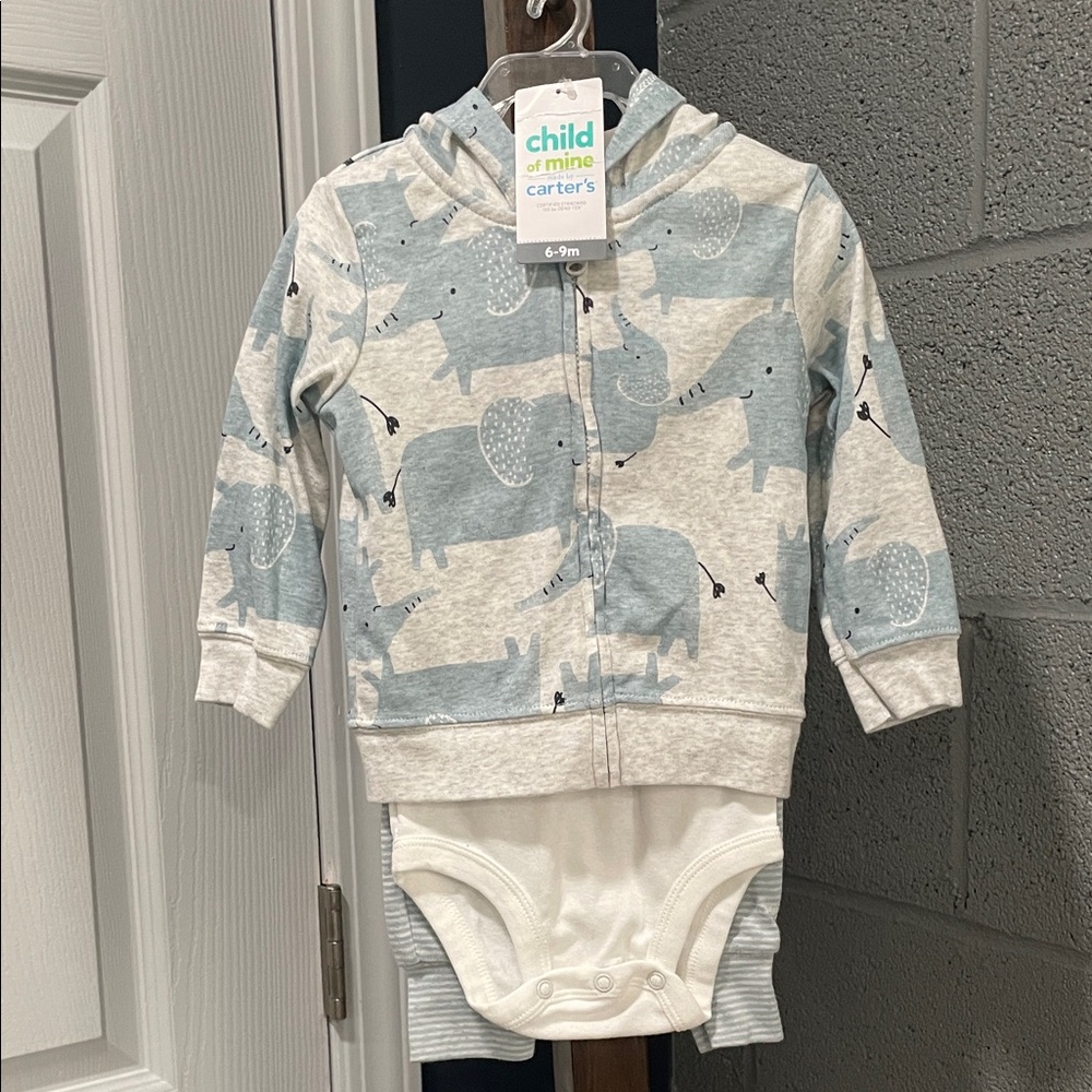 Child of Mine Elephant Print Bodysuit - Gray and Blue